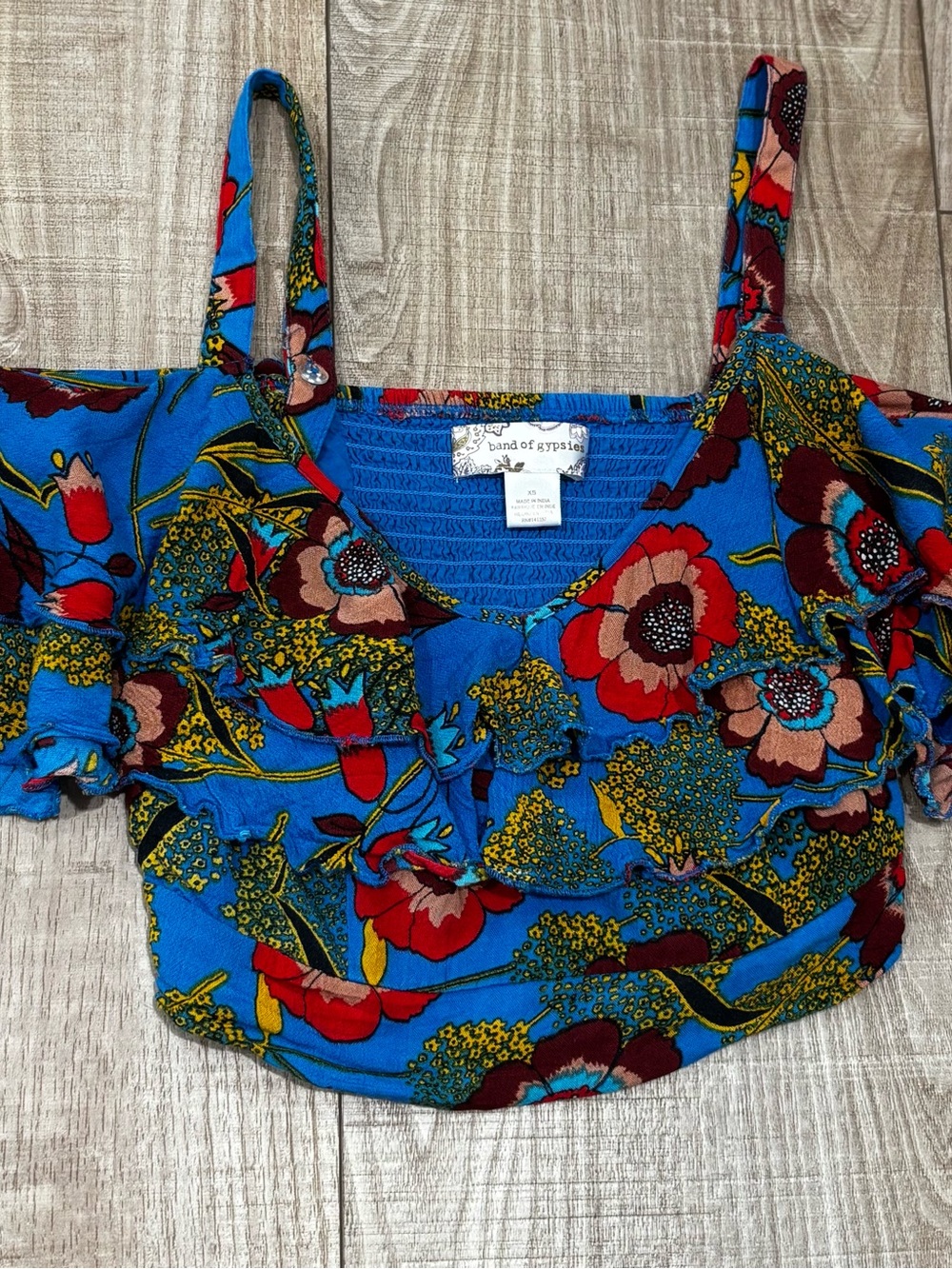 Band of Gypsies Bright Blue Floral Cold-Shoulder Crop Top